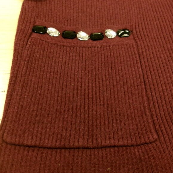 AGB Womens Ladies Maroon Burgundy Long Sleeve Pullover Tunic Sweater w/ Pockets - Picture 8 of 16